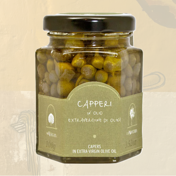 Kapers fra Pantelleria i olivenolie, 100 gr.